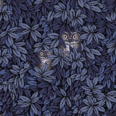 Cole & Son Foglie e Civette Wallpaper in Midnight